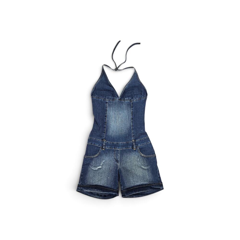 Y2k Euro Halter Jumpsuit Denim Vintage Subversive - Size Small - Picture 1 of 6